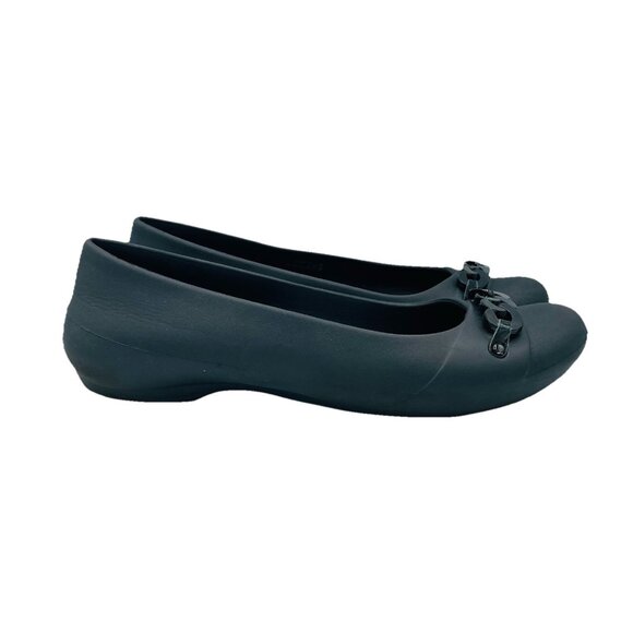 Crocs Shoes Womens Size 11 Black Slip On Comfort Flats Ballet Link Chain Heels - Picture 1 of 12